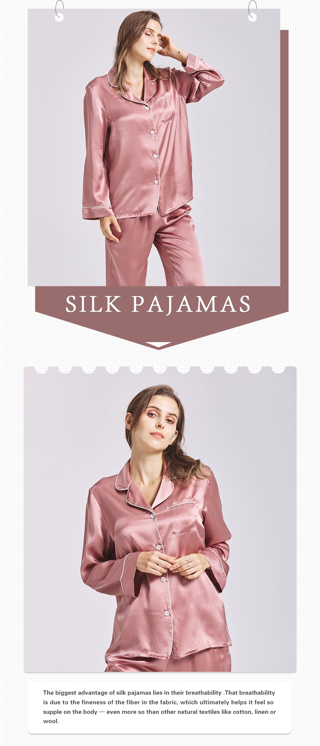 New Style Pure Color Silk Pajama Sets Long Sleeve Pyjama Silk Sleepwear