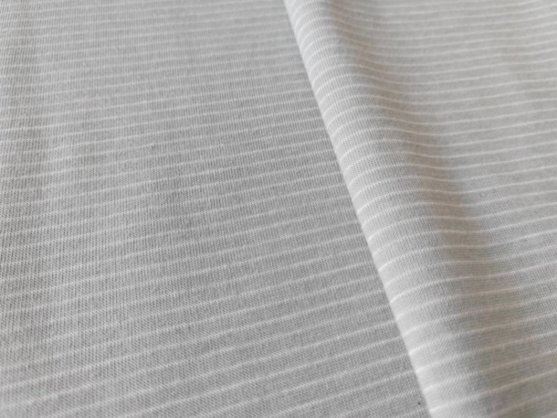 Recycled Polyester Cotton Stripe Single Jersey Sustainable Functional Knit Fabrics for Outer Wear Apparel