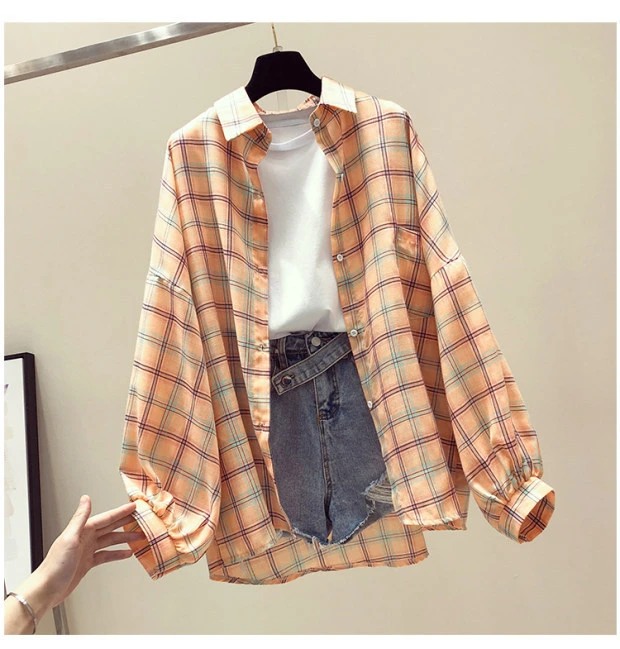 Wholesale Fashion Cheap Price Women Plaid Blouse Ladies Turn-Down Neck Top and Shirt Blouse